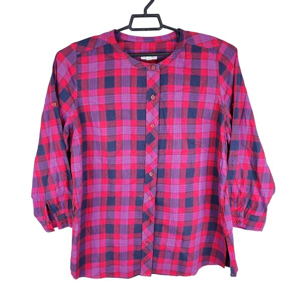 Womens Fashion Bug Blouse Shirt Button Up 100% Cotton Long Sleeve Size 1X - Picture 1 of 8